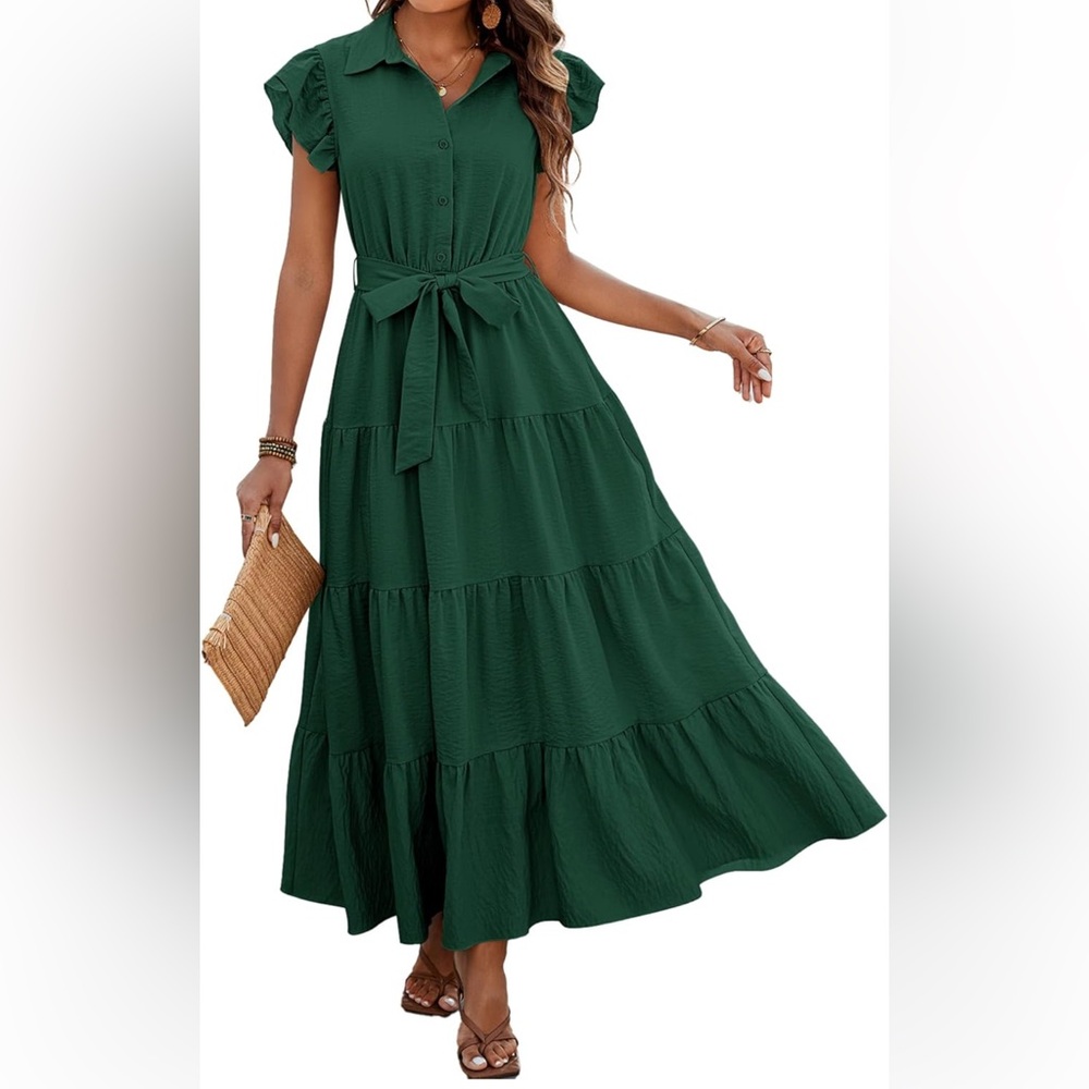 NWT dowerme dark green ruffle maxi dress Size XXL